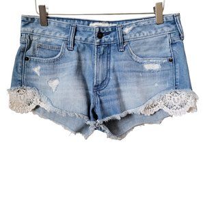 Abercrombie & Fitch Lace Crochet Distressed Cutoff Denim Jean Shorts
